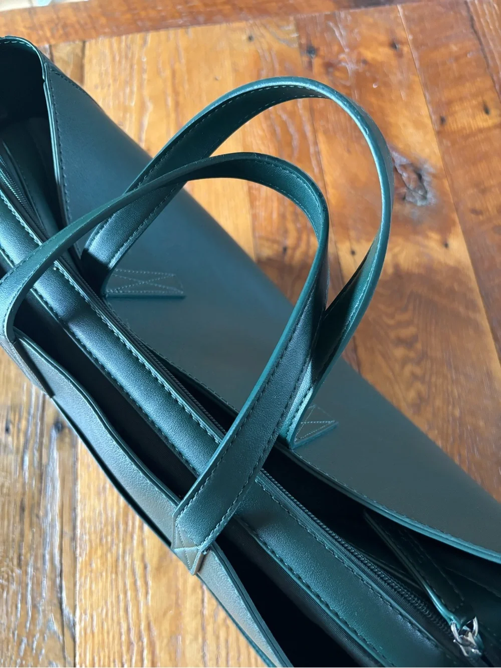 Calpak Dark Green Leather Brief Tote